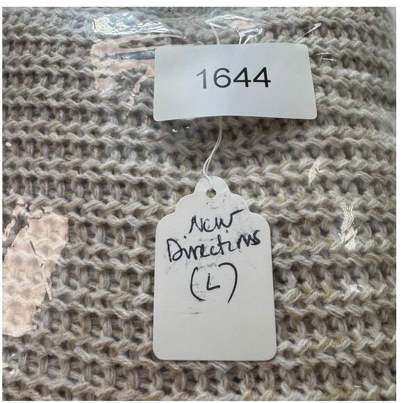 Ivory Marled Sweater L Button Cowl Neck Chunky Cable Knit Detail Oatmeal Cozy - Picture 14 of 14